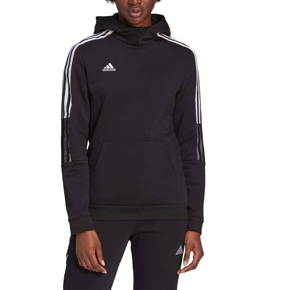 Adidas Hoodie Women Small Black 3-Stripe Pullover Activewear Athleisure Gym